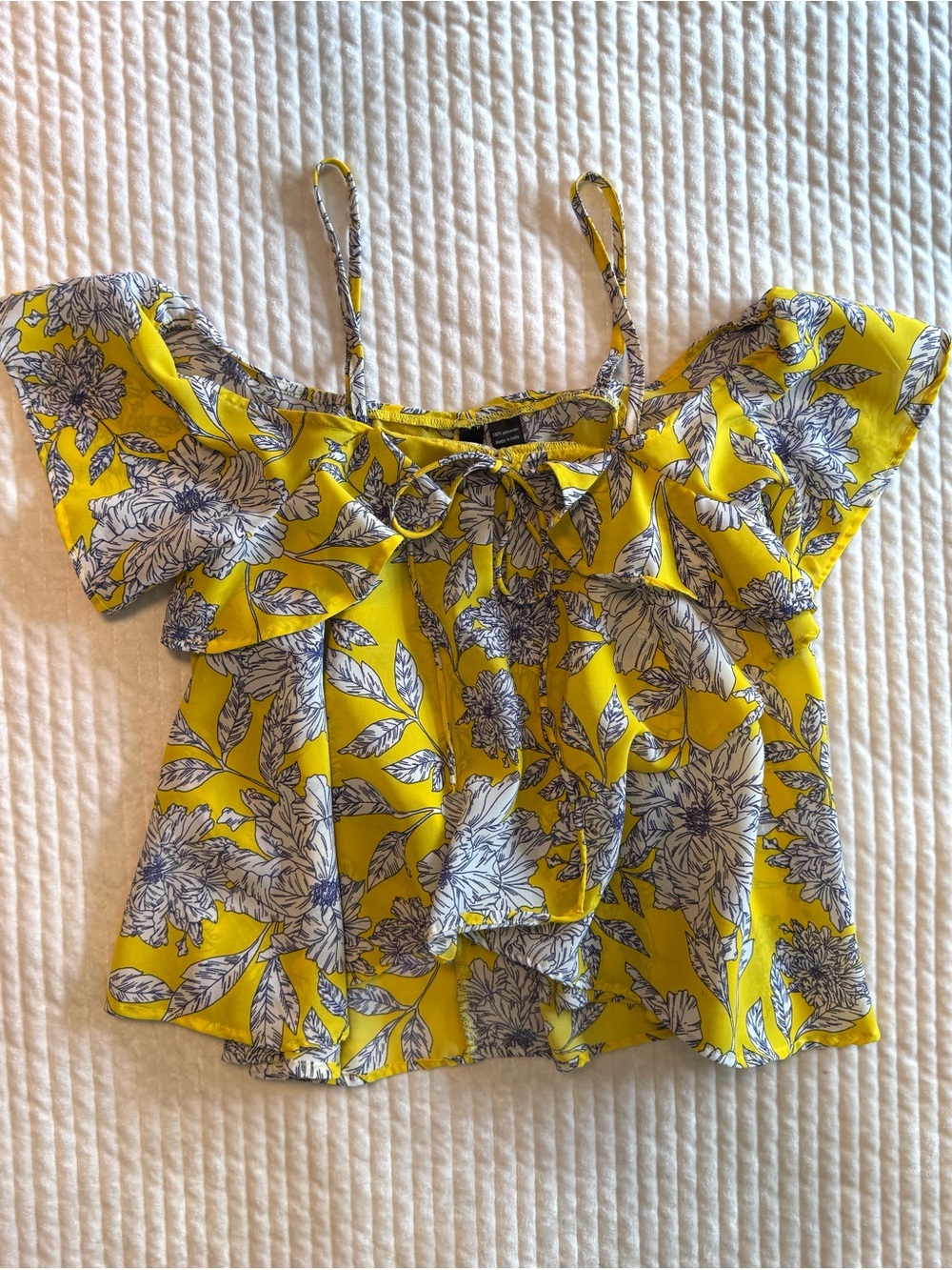 Fun & Flirt Yellow Floral Off-Shoulder Tie-Front Camisole